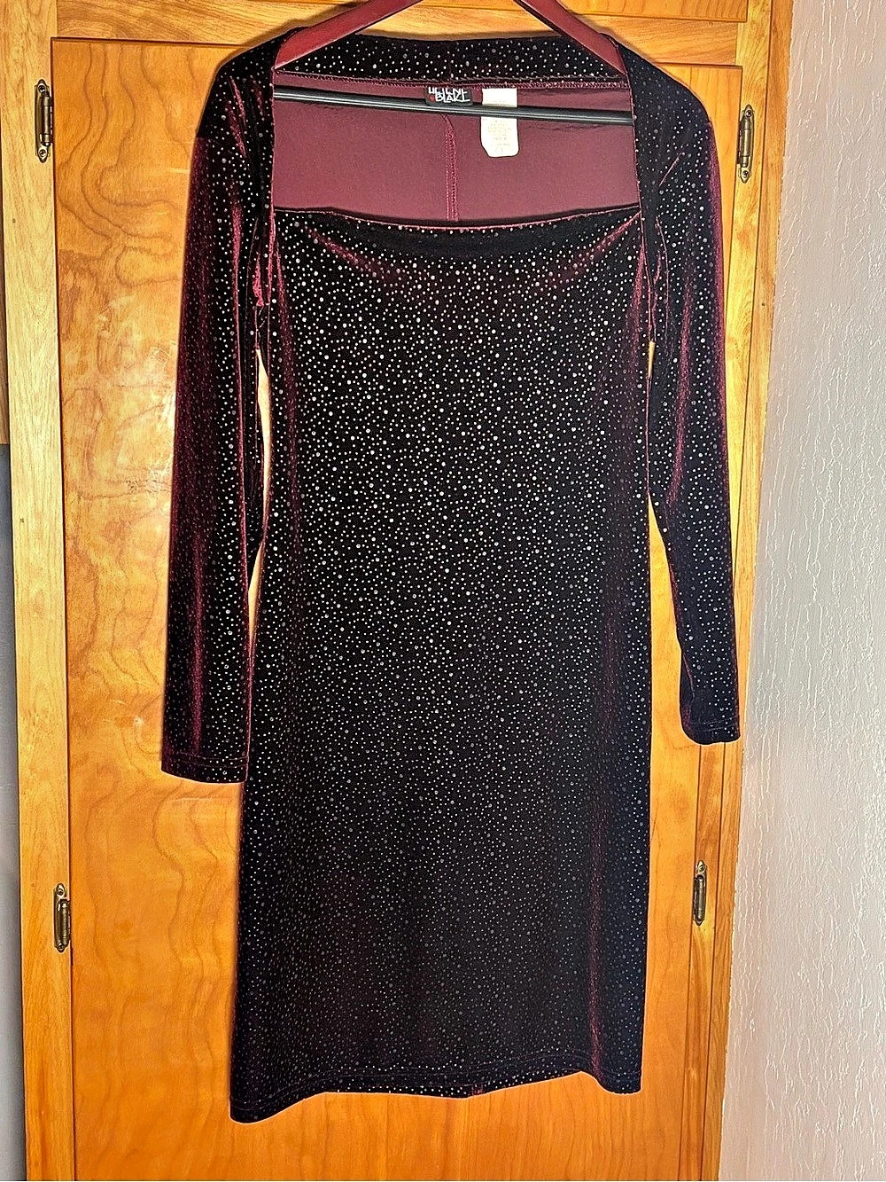 Helene Blake Polka Dot Velvet Midi Dress Black & Burgundy Small